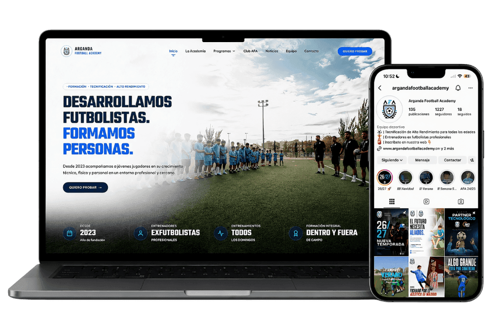 Arganda Football Academy - Plataforma Web y Estrategia Social Media